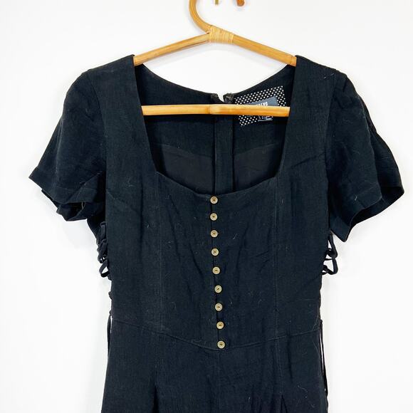 Maeve wide leg black jumpsuit lace up sides button front size 8 - Picture 6 of 10